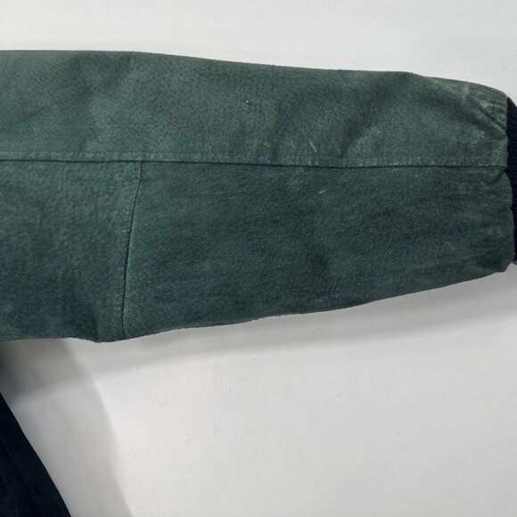 Vintage 90s Suede Leather Jacket Mens Large Bomber Pockets Zip Colorblock Retro - Picture 13 of 16